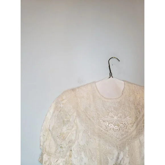 Vtg Jessica McClintock Gunne Sax Girls 10 Prairie Dress Cottagecore White Lace - Picture 4 of 5